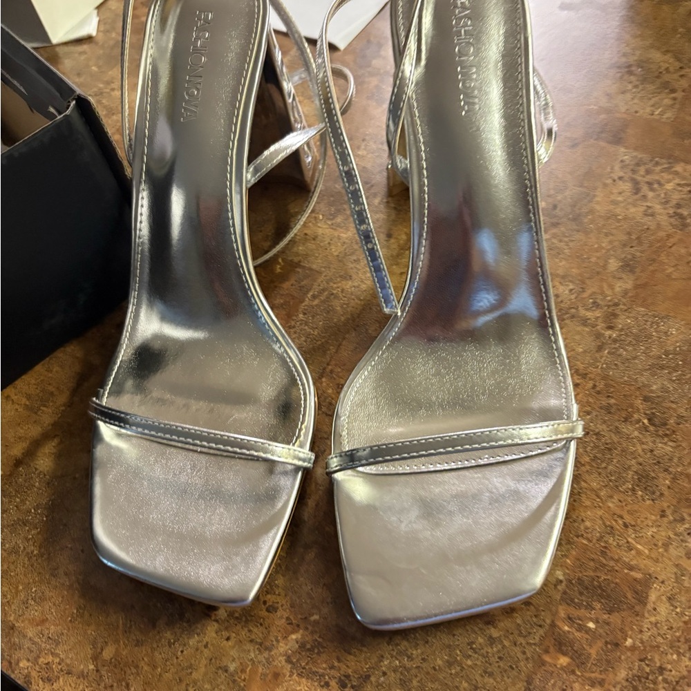 Fashion Nova Silver Rhinestone Heels - Picture 3 of 6